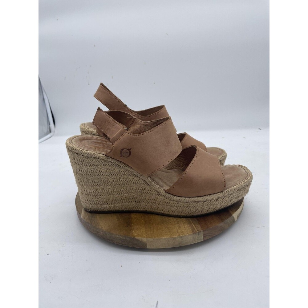 Born Drilles Sandal Shoes Womens 9 Tan Leather Espadrille Platform Slingback